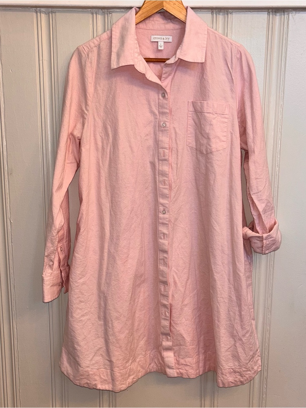 Crown & Ivy pastel pink oxford button-up shirt dress with pockets size L